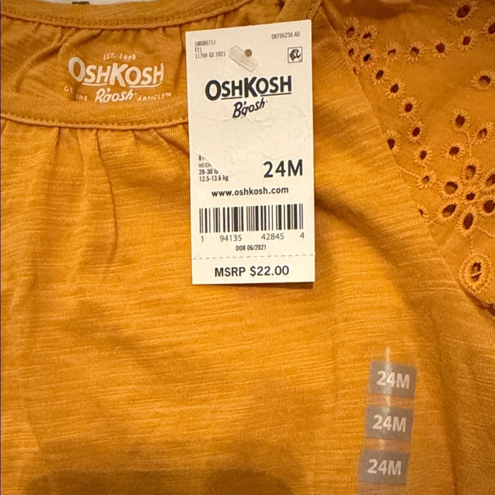 OshKosh B'gosh Kids Yellow Eyelet Sleeve Tee - Picture 3 of 3